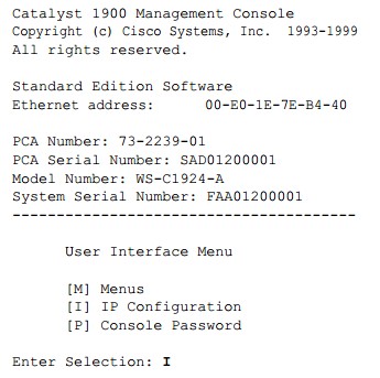 IP Conﬁguration-Cisco 1900 switch
