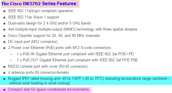 The Cisco IW3702 access point features...